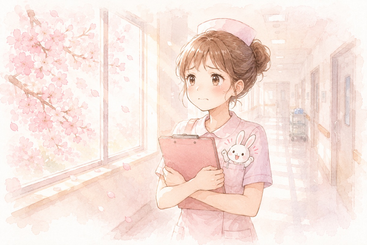 緊張しながら廊下に立つ新人時代のうさみ